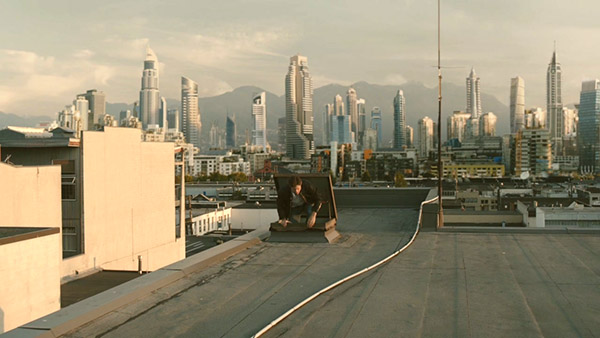 matte art environment of futurist city from roof top
