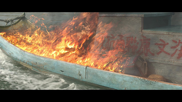 fire visual effects for a burning boat