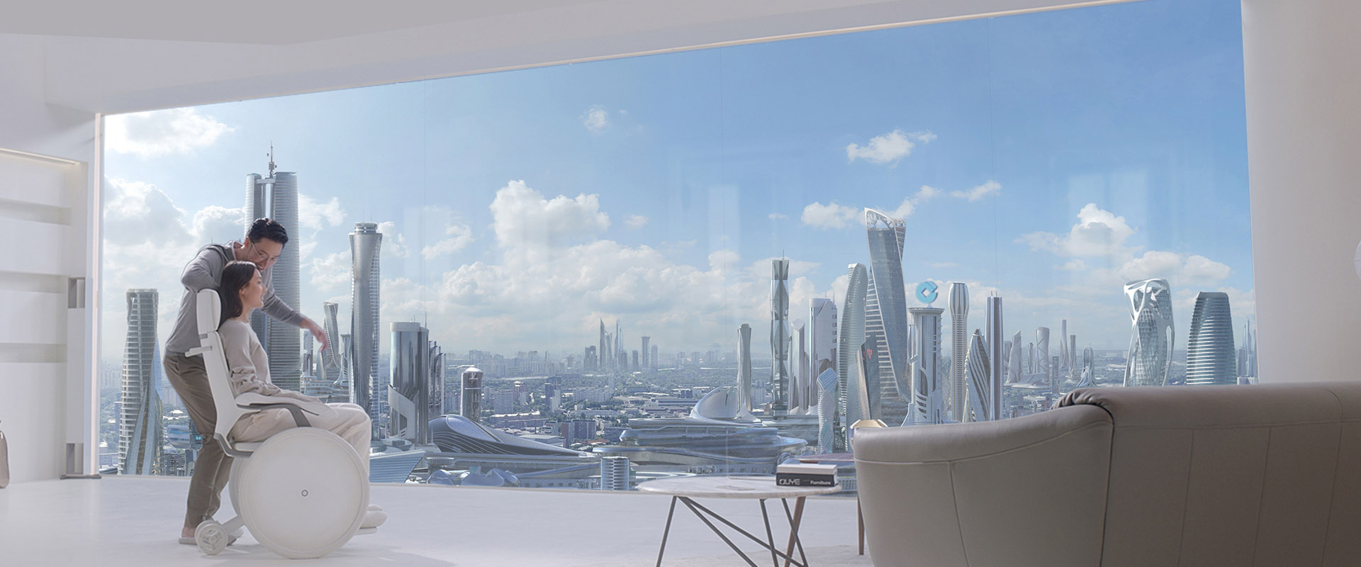 VFX environment of future city window view.